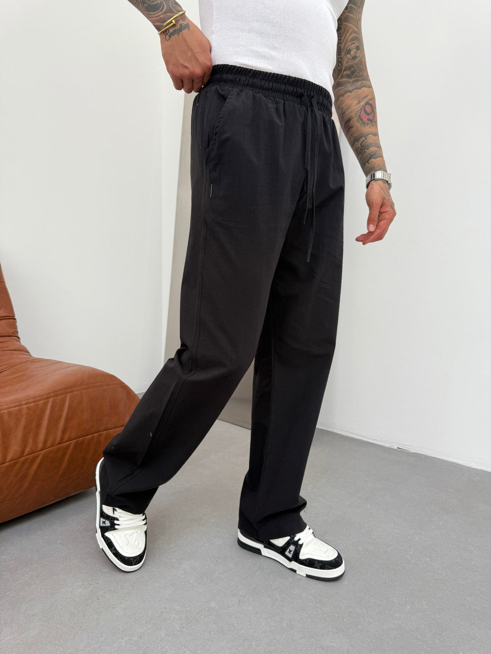 Siyah Keten Baggy Pantolon
