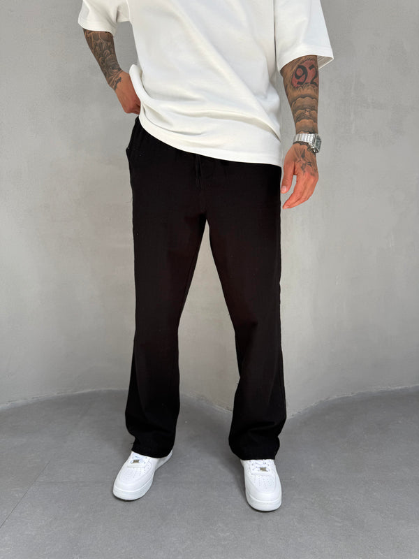 Siyah Keten Baggy Pantolon
