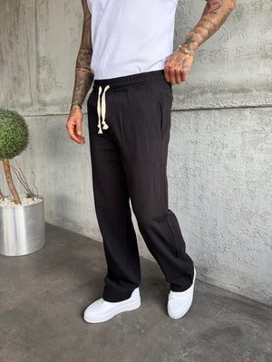 Siyah Keten Baggy Pantolon