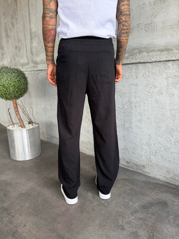 Siyah Keten Baggy Pantolon