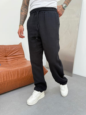 Siyah Müslin Kumaş Baggy Pantolon