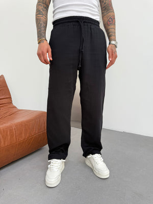Siyah Müslin Kumaş Baggy Pantolon