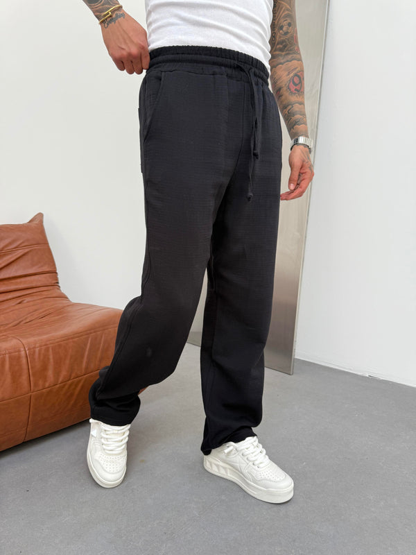 Siyah Müslin Kumaş Baggy Pantolon