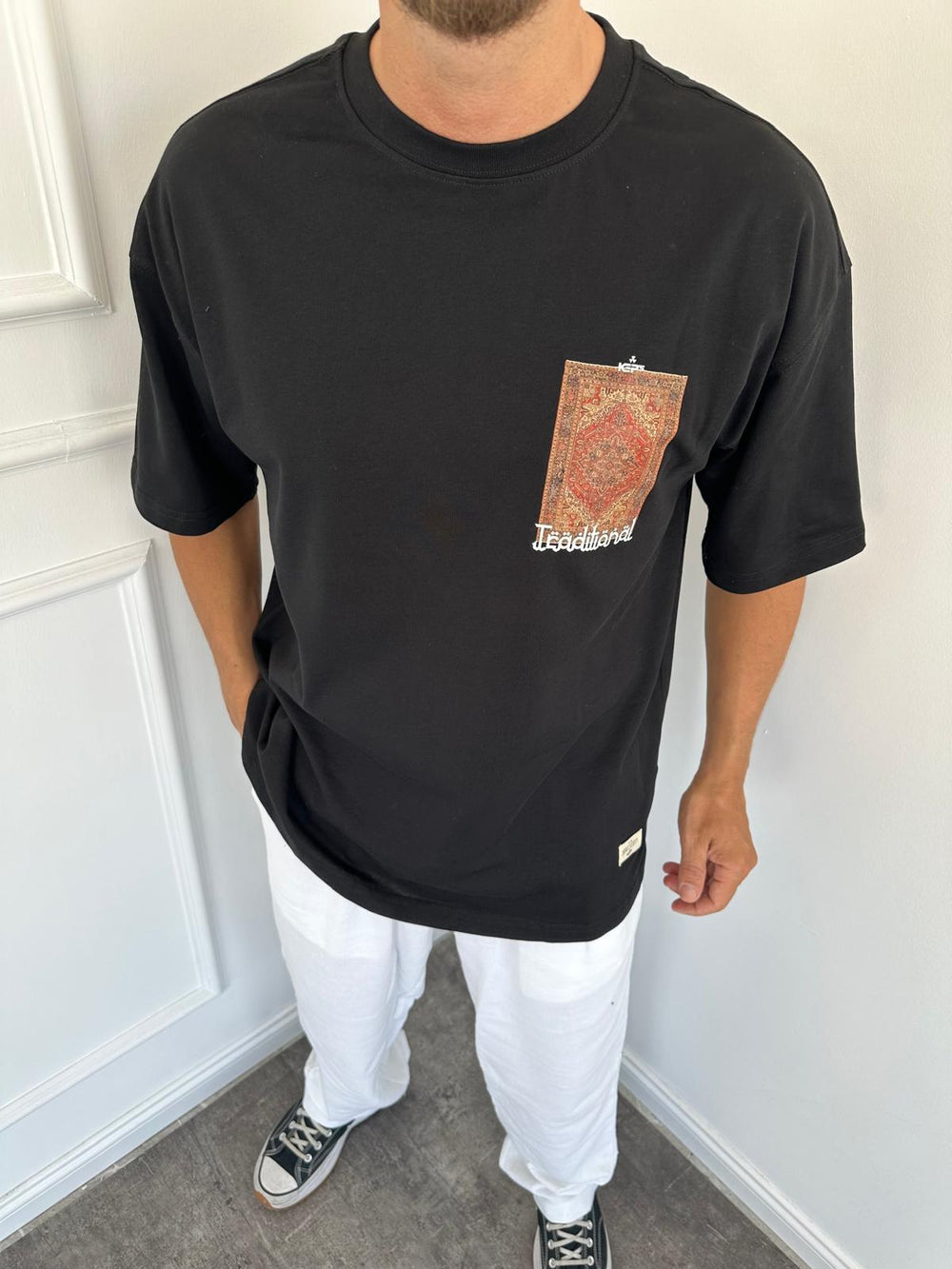 Siyah Oversize Baskılı T-Shirt