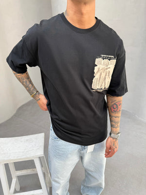 Siyah Oversize Baskılı T-Shirt