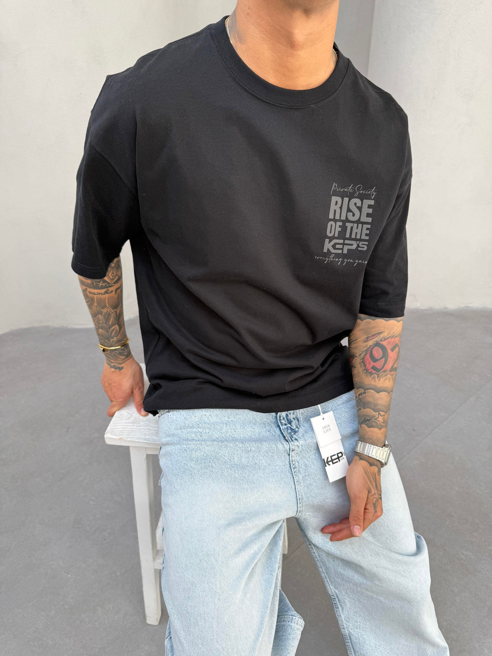 Siyah Oversize Baskılı T-Shirt