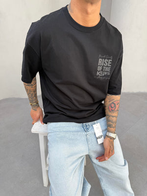 Siyah Oversize Baskılı T-Shirt