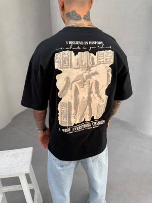 Siyah Oversize Baskılı T-Shirt