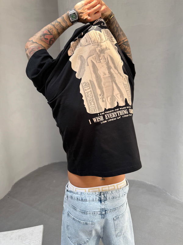 Siyah Oversize Baskılı T-Shirt