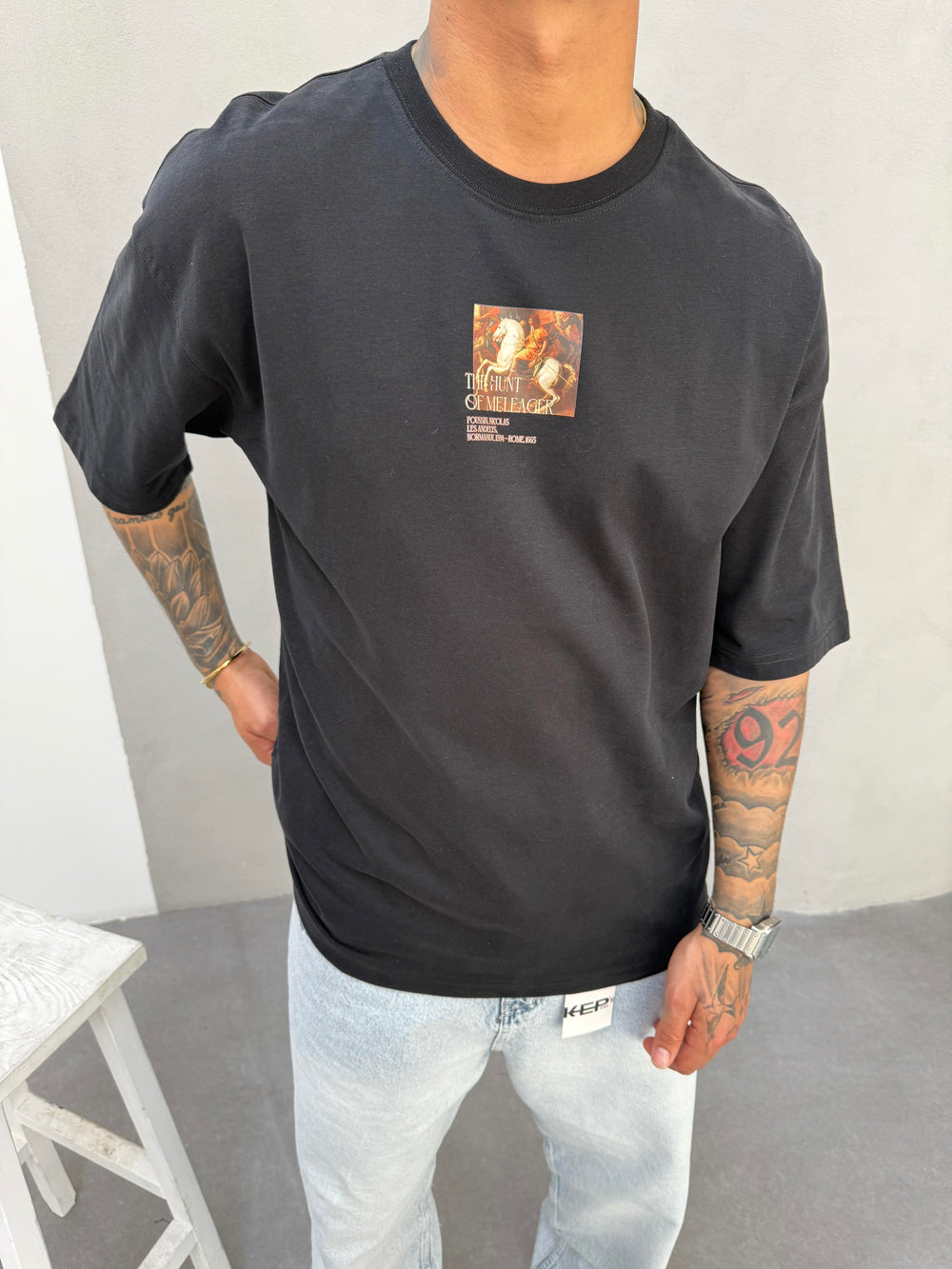 Siyah Oversize Baskılı T-Shirt
