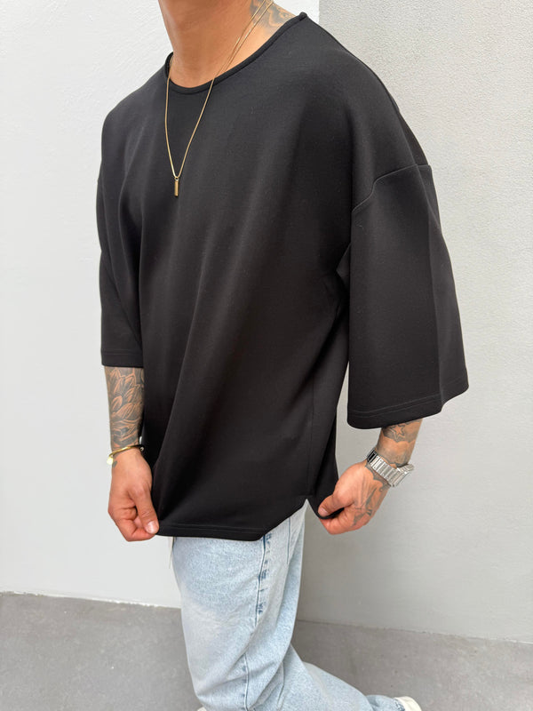 Siyah Oysho Kumaş Fakir Kol T-Shirt