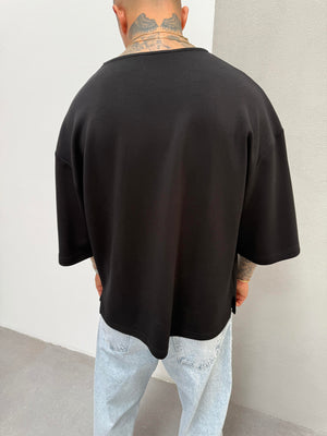 Siyah Oysho Kumaş Fakir Kol T-Shirt