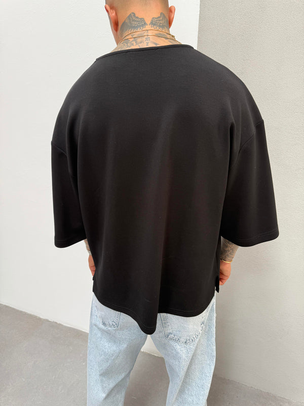 Siyah Oysho Kumaş Fakir Kol T-Shirt
