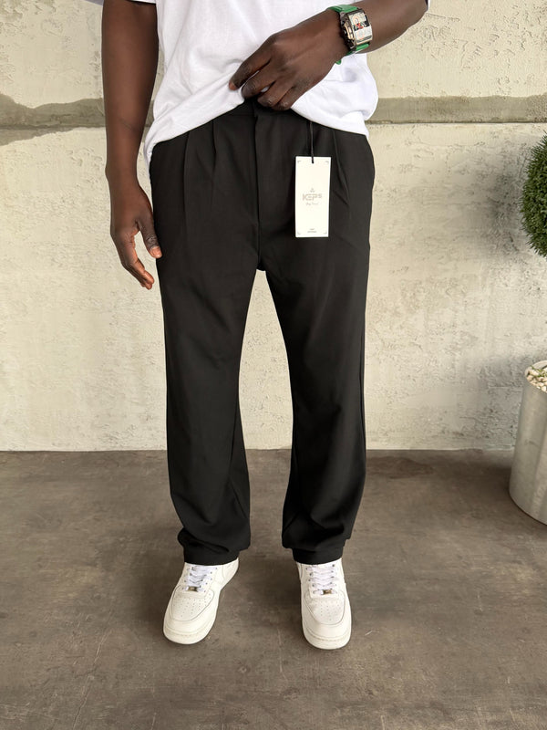 Siyah Pileli Baggy Kumaş Pantolon