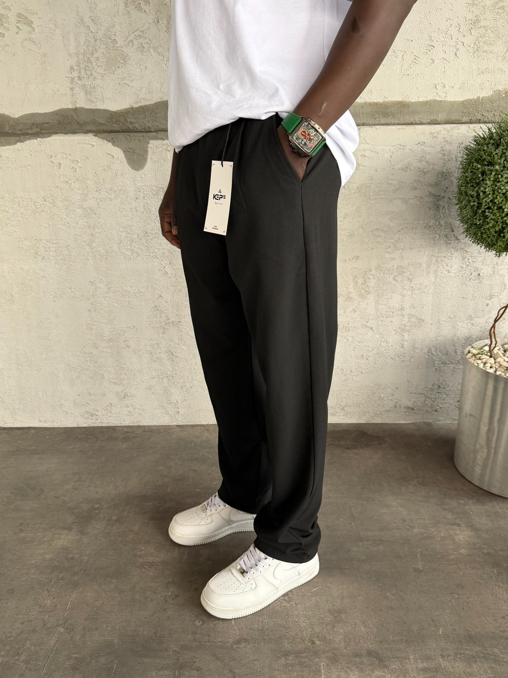 Siyah Pileli Baggy Kumaş Pantolon