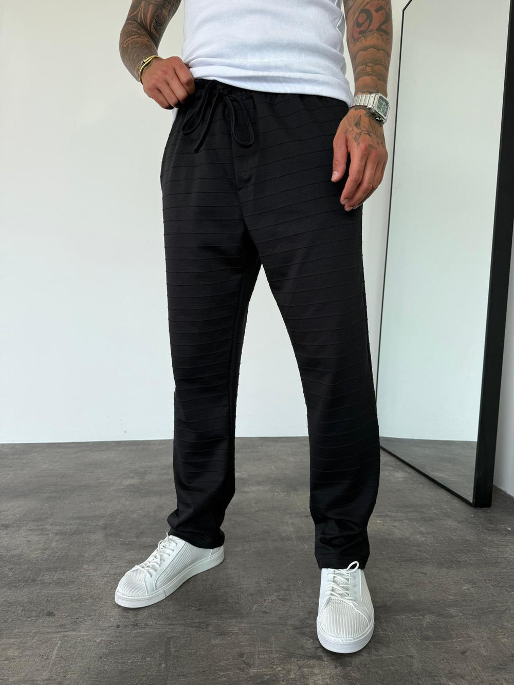Siyah Yatay Çizgili Baggy Eşofman
