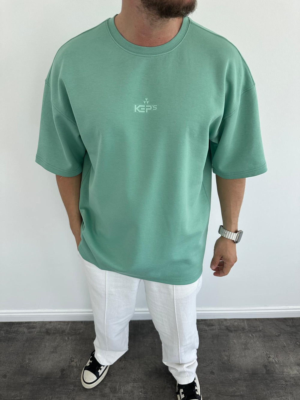 Yeşil Doubleface Kabartma Baskılı T-Shirt
