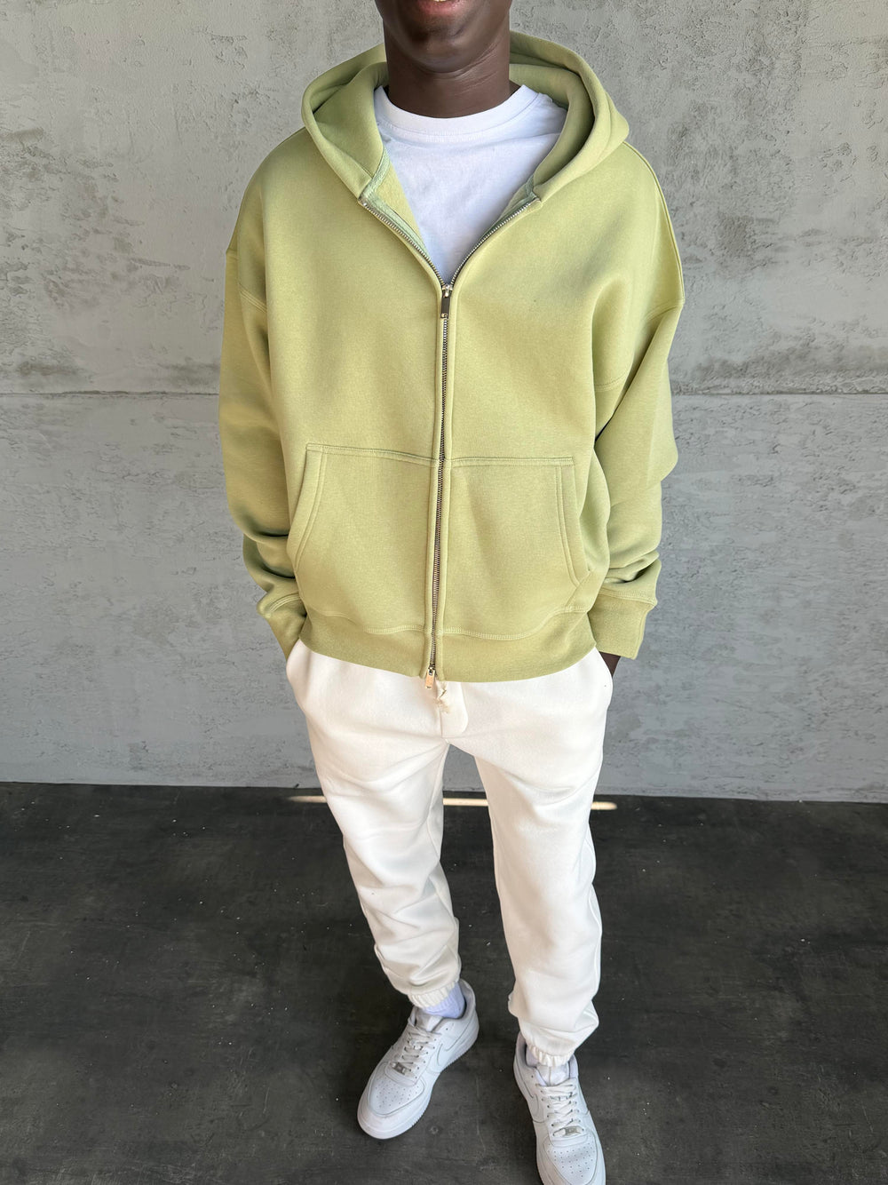 Yeşil Kapüşonlu Fermuarlı Sweatshirt