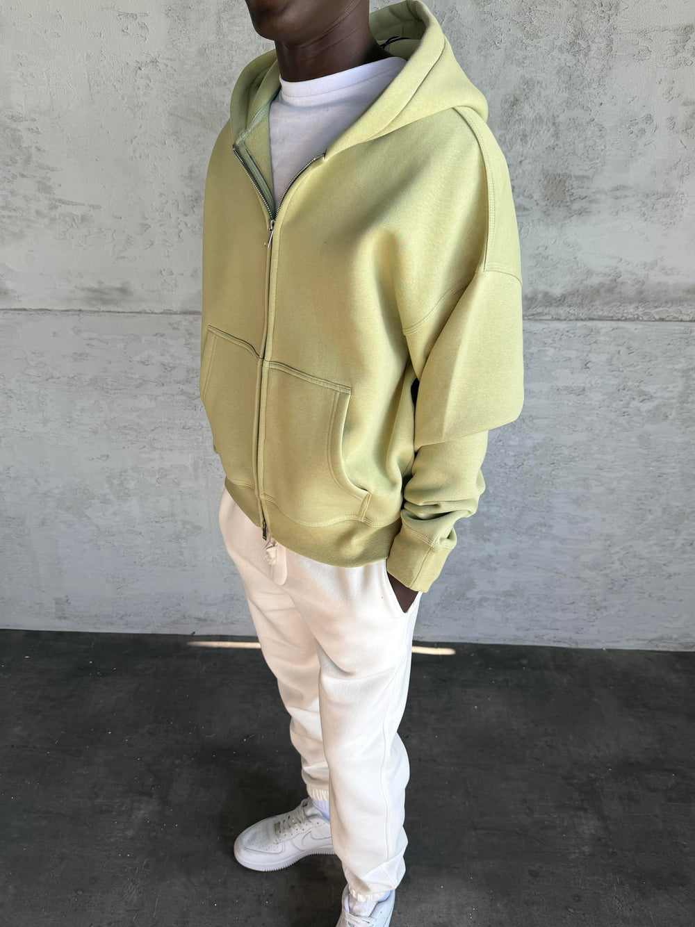 Yeşil Kapüşonlu Fermuarlı Sweatshirt