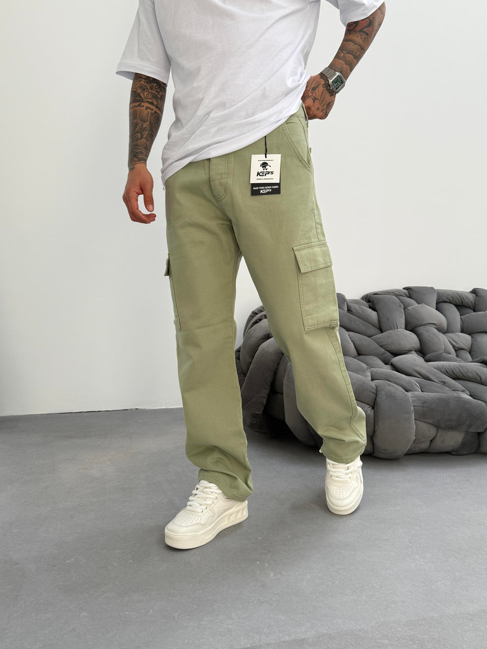 Yeşil Kargo Cep Baggy Jean