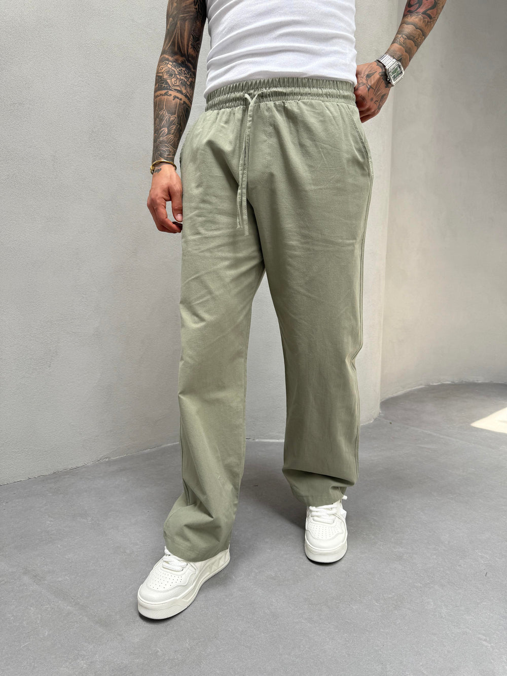 Yeşil Keten Baggy Pantolon
