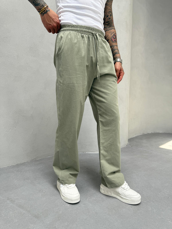 Yeşil Keten Baggy Pantolon