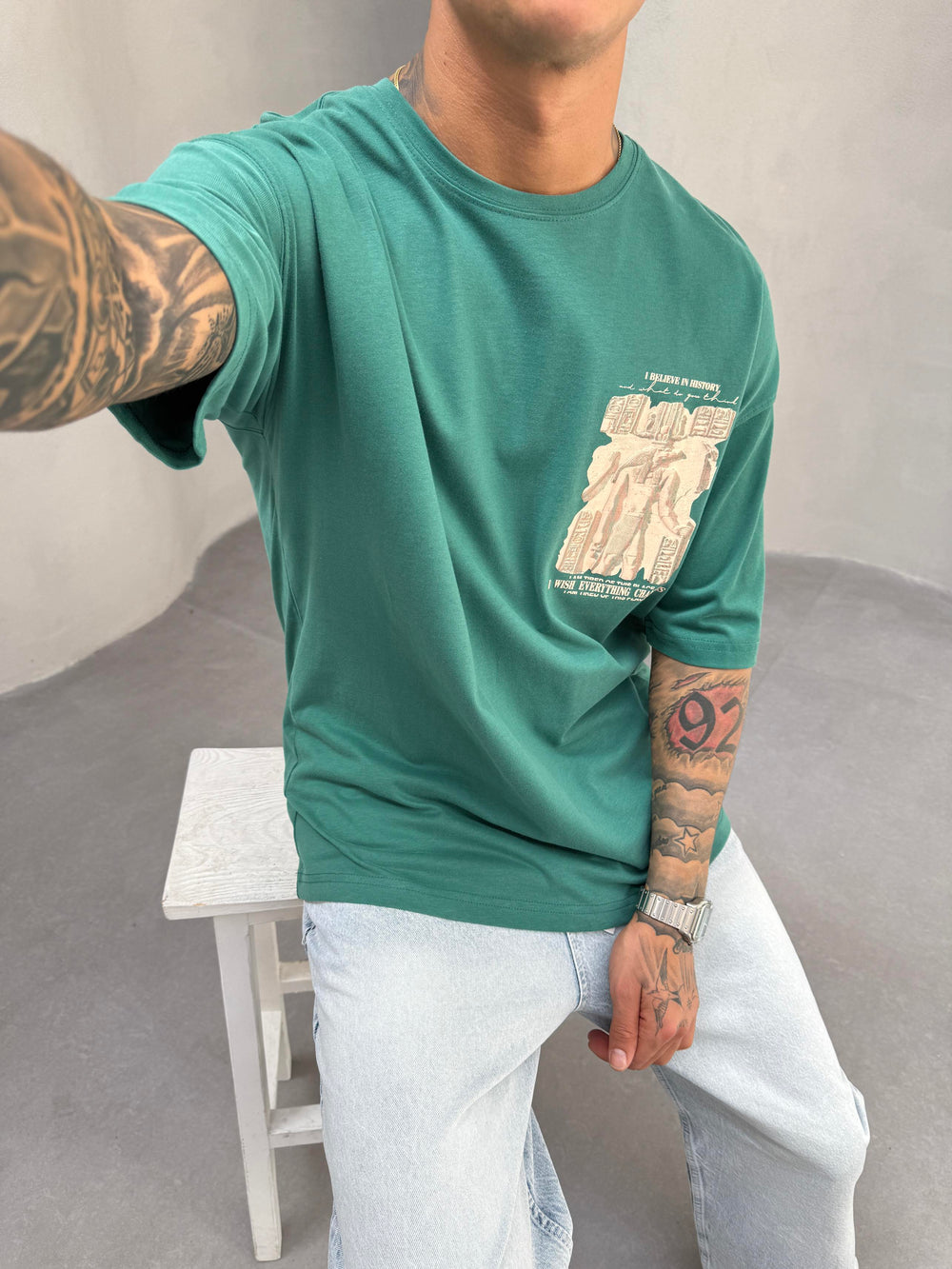 Yeşil Oversize Baskılı T-Shirt