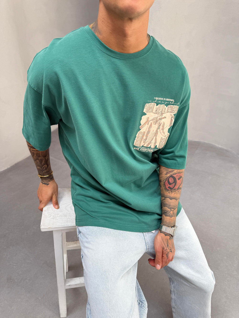 Yeşil Oversize Baskılı T-Shirt