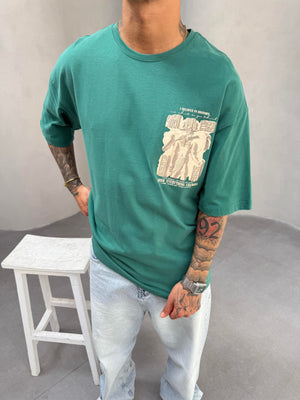 Yeşil Oversize Baskılı T-Shirt