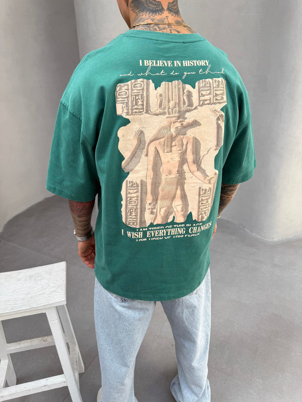 Yeşil Oversize Baskılı T-Shirt