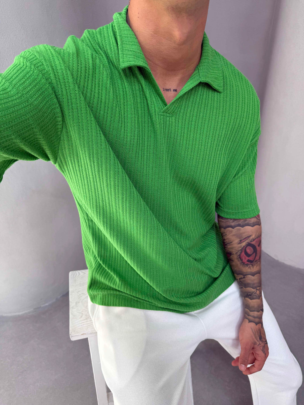 Yeşil Polo Yaka Triko T-Shirt