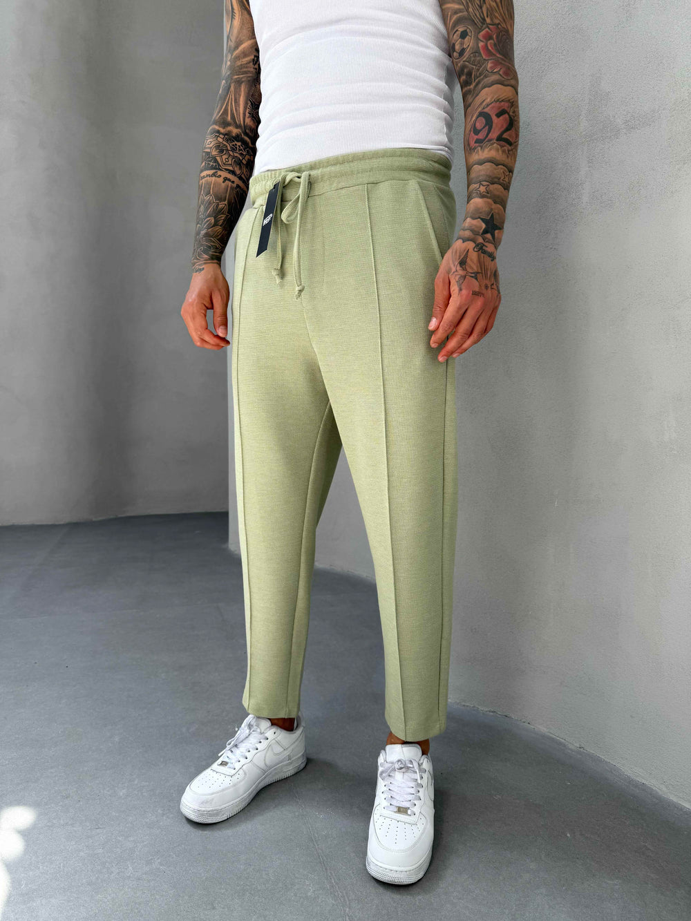 Yeşil Waffle Kumaş Boyfriend Pantolon