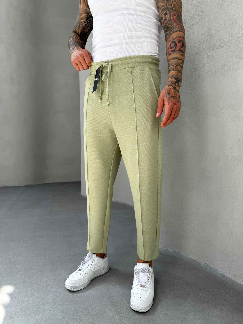 Yeşil Waffle Kumaş Boyfriend Pantolon