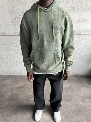 Yeşil Yıkamalı Kapüşonlü Nakış Detaylı Sweatshirt