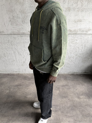 Yeşil Yıkamalı Kapüşonlü Nakış Detaylı Sweatshirt