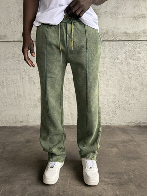 Yeşil Yıkamalı Şeritli Baggy Eşofman