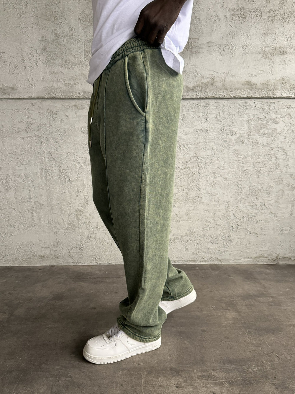 Yeşil Yıkamalı Şeritli Baggy Eşofman