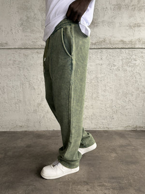 Yeşil Yıkamalı Şeritli Baggy Eşofman