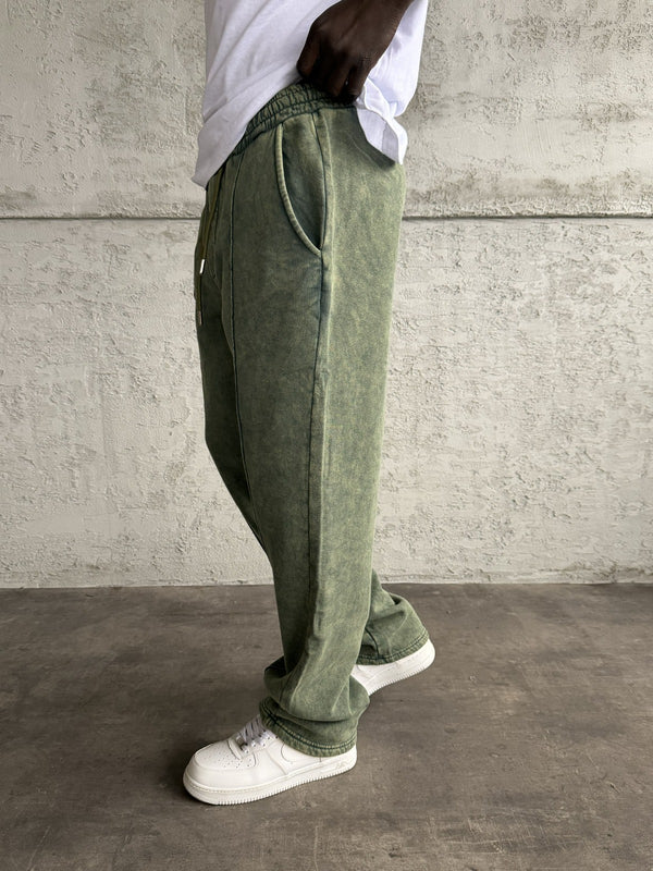 Yeşil Yıkamalı Şeritli Baggy Eşofman