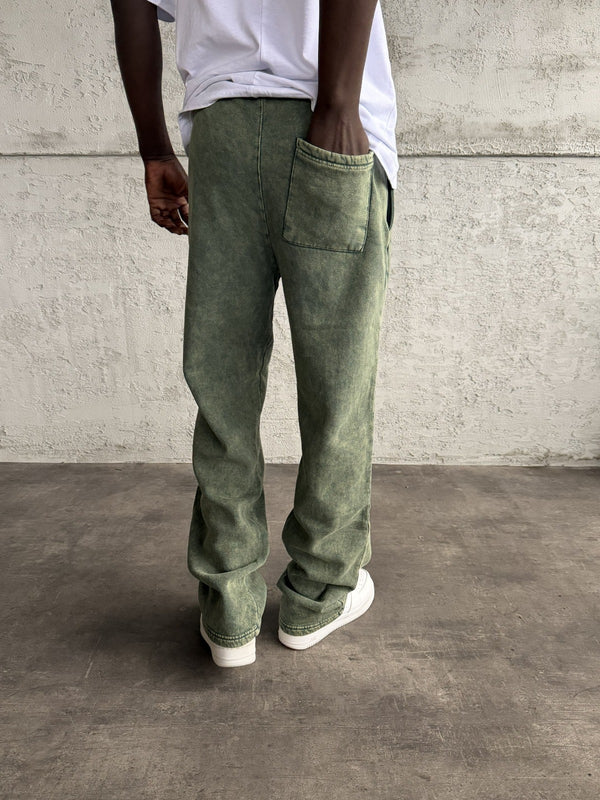 Yeşil Yıkamalı Şeritli Baggy Eşofman