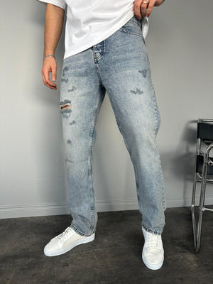 Yıkamalı Lazerli Baggy Jean