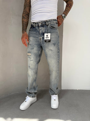 Yıkamalı Lazerli Baggy Jean