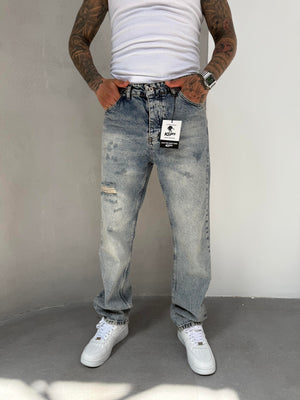 Yıkamalı Lazerli Baggy Jean