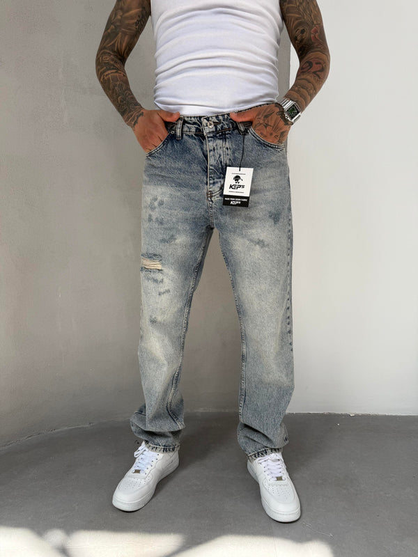 Yıkamalı Lazerli Baggy Jean
