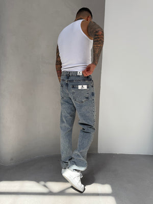 Yıkamalı Lazerli Baggy Jean