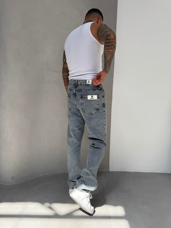 Yıkamalı Lazerli Baggy Jean