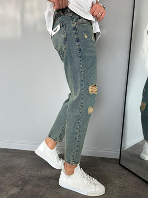 Yıkamalı Yırtıklı Boyfriend Jean