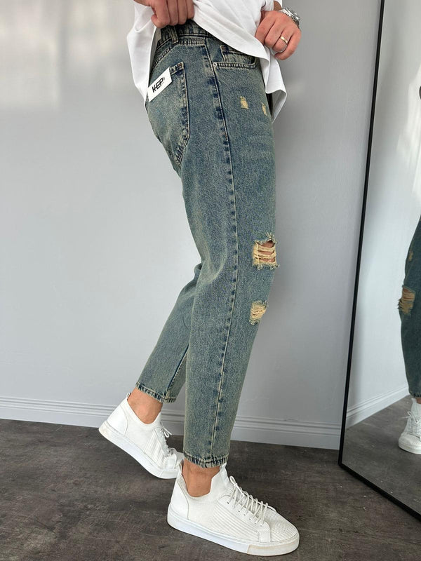 Yıkamalı Yırtıklı Boyfriend Jean
