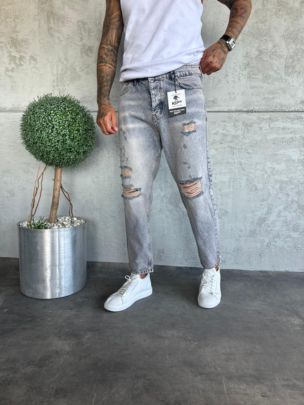 Yıkamalı Yırtıklı Boyfriend Jean