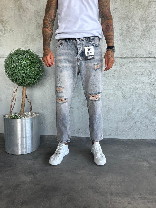 Yıkamalı Yırtıklı Boyfriend Jean